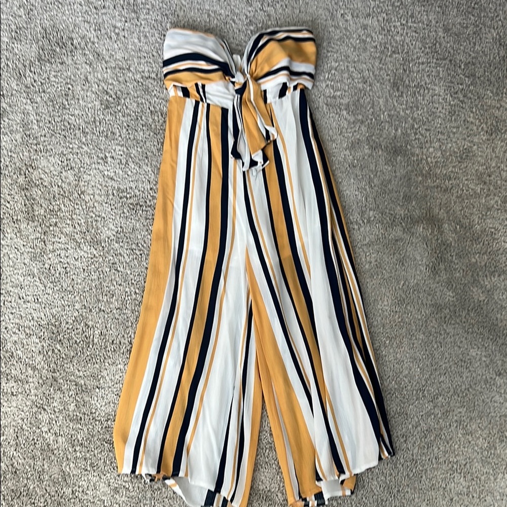 Vici Yellow and Black Striped Jumpsuit with Wide-Leg Design